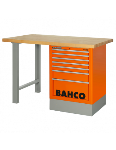 Bancos de trabajo "Heavy Duty" con encimera de madera, cajonera lateral y dos patas (1500 x 750 x 1030 mm)