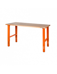 Bancos de trabajo «heavy duty» con encimera de castaño y cuatro patas de altura ajustable