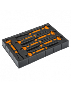 Juego de cinceles de albañil variados con mango bi-componente: 7 unidades/bandeja de plástico