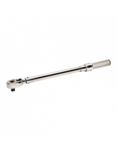 Llave dinamométrica mecánica de disparo ajustable con escala marcada y cabeza fija de carraca. Mango de metal