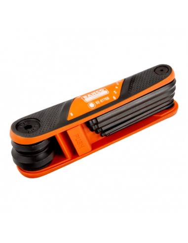 Juego de llaves hexagonales en navaja, con bola, métricas y con mango bi-componente (7 piezas)