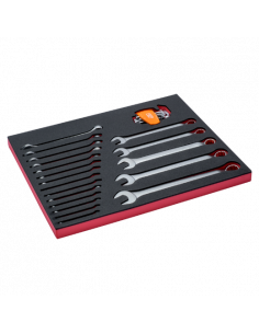 Juego de llaves combinadas acodadas en bandeja de foam 3/3 Fit&Go, 28 piezas