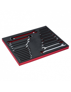 Juego de llaves combinadas acodadas y de carraca en bandeja de foam 3/3 Fit&Go, 28 piezas