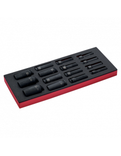 Juego de vasos de impacto de serie larga de 1/2" en bandeja de foam 1/3 Fit&Go (15 piezas)