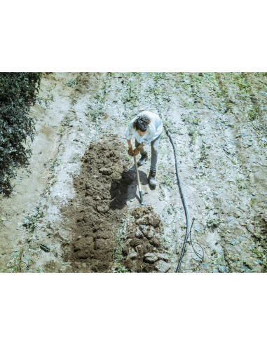 Horca de jardín, dientes forjados y...